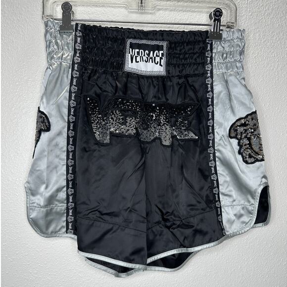 Versace Muay Thai Boxing Shorts Black & Silver Sequin 48 / M - Picture 1 of 16
